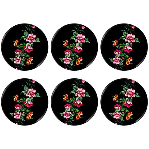 Eslifey 6 Stück 5,6 cm große Knöpfe mit Anstecknadel, tropische schwarze Blume, runde Bastelknöpfe für Bastelbedarf, DIY-Abzeichen, Anstecknadeln, Schulprojekte von Eslifey