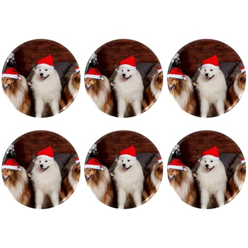 Eslifey 6 Stück 5,6 cm große Knöpfe mit Anstecknadel, weihnachtlicher süßer Hund, Welpen, runde Bastelknöpfe für Bastelbedarf, DIY-Abzeichen, Anstecknadeln, Schulprojekte von Eslifey