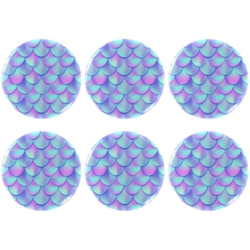 Eslifey 6 Stück 5,6 cm große Knopfabzeichen mit Anstecknadel, Fischschuppen, verträumte lila blaue Farbe, Meerjungfrauen-Bastelknöpfe für Bastelbedarf, DIY-Abzeichen, Anstecknadeln, Schulprojekte von Eslifey