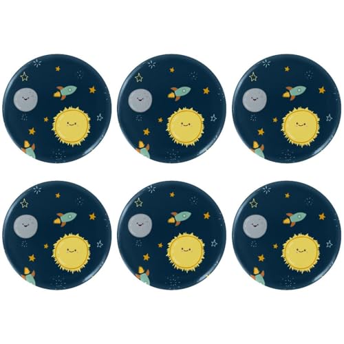 Eslifey 6 Stück 5,6 cm große Knopfabzeichen mit Anstecknadel, Weltraum, Sonne, Rakete, Sterne, Muster, runde Bastelknöpfe für Bastelbedarf, DIY-Abzeichen, Anstecknadeln, Schulprojekte von Eslifey