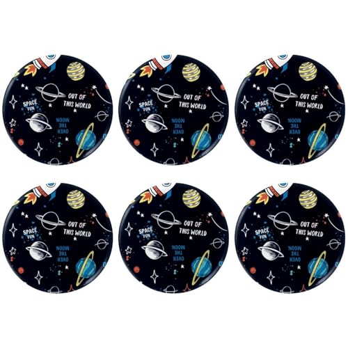 Eslifey 6 Stück 5,6 cm große Knopfabzeichen mit Anstecknadel, Weltraum-Galaxie-Raketen, runde Bastelknöpfe für Bastelbedarf, DIY-Abzeichen, Anstecknadeln, Schulprojekte von Eslifey