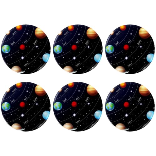 Eslifey 6 Stück 5,6 cm große Knopfabzeichen mit Anstecknadel, Weltraumplaneten, Galaxie, runde Bastelknöpfe für Bastelbedarf, DIY-Abzeichen, Anstecknadeln, Schulprojekte von Eslifey