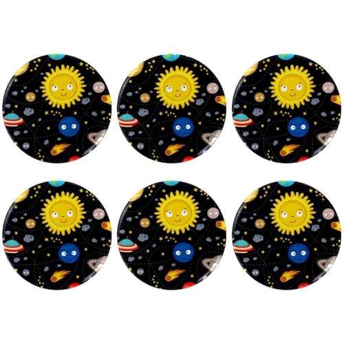 Eslifey 6 Stück 5,6 cm große Knopfabzeichen mit Anstecknadel, Weltraumsterne, Planeten, Galaxie, Raketen, Sonne, runde Bastelknöpfe für Bastelbedarf, DIY-Abzeichen, Anstecknadeln, Schulprojekte von Eslifey