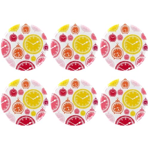 Eslifey 6 Stück 5,6 cm große Knopfabzeichen mit Anstecknadel, birght Farbe Gelb Rosa Uhr Muster Runde Bastelknöpfe für Bastelbedarf, DIY Abzeichen Pins Schulprojekte von Eslifey