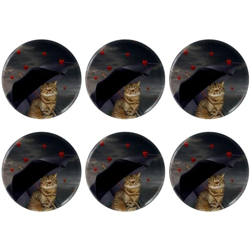 Eslifey 6 Stück 5,6 cm große Knopfabzeichen mit Anstecknadel, lustige Katzen mit Regenschirm, Herz, runde Bastelknöpfe für Bastelbedarf, DIY-Abzeichen, Anstecknadeln, Schulprojekte von Eslifey