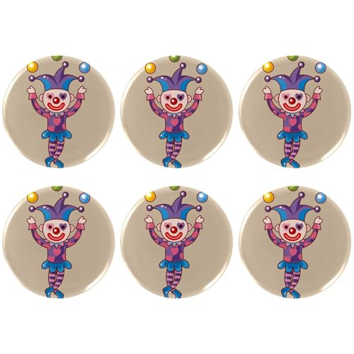 Eslifey 6 Stück 5,6 cm große Knopfabzeichen mit Anstecknadel, lustige runde Clown-Knöpfe für Bastelbedarf, DIY-Abzeichen, Anstecknadeln, Schulprojekte von Eslifey