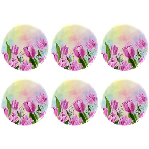 Eslifey 6 Stück 5,6 cm große Knopfabzeichen mit Nadel, handgezeichnete Tulpen, runde Bastelknöpfe für Bastelbedarf, DIY-Abzeichen, Anstecknadeln, Schulprojekte von Eslifey