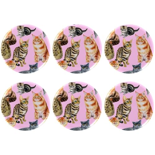 Eslifey 6 Stück 5,6 cm große Knopfabzeichen mit Nadel, lustige Katze, Handzeichnung, schwarz, braun, runde Bastelknöpfe für Bastelbedarf, DIY-Abzeichen, Anstecknadeln, Schulprojekte von Eslifey
