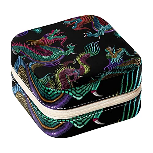 Eslifey Tragbare Reise Mini Schmuckschatulle Chinesische Drachen Kunst Klassisches Muster Kleine Schmuckschatulle für Frauen Leder Ring Organizer von Eslifey