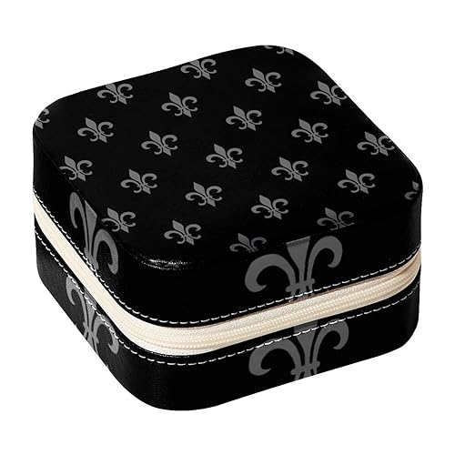 Eslifey Tragbare Reise Mini Schmuckschatulle Grau Fleur De Lis Muster Kleine Schmuckschatulle für Frauen Leder Ring Organizer von Eslifey