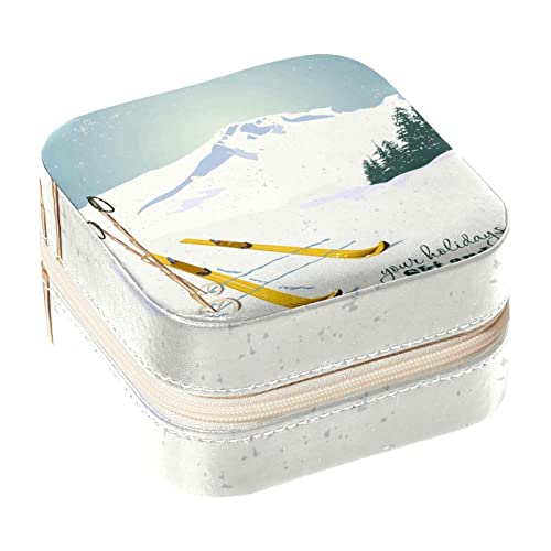 Tragbare Mini-Schmuckschatulle für Reisen, Berge und Skiausrüstung im Schnee, kleiner Schmuckkoffer für Frauen, Lederring-Organizer von Eslifey