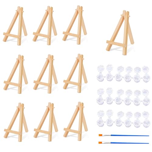 Mini-Holz-Staffelei-Set, 10 Stück, mit Pinseln und Farbbechern, 12,7 cm Mini-Holz-Staffelei-Set, 10 Stück, mit Pinseln und Farbbechern, 12,7 cm von Esmtoy-my