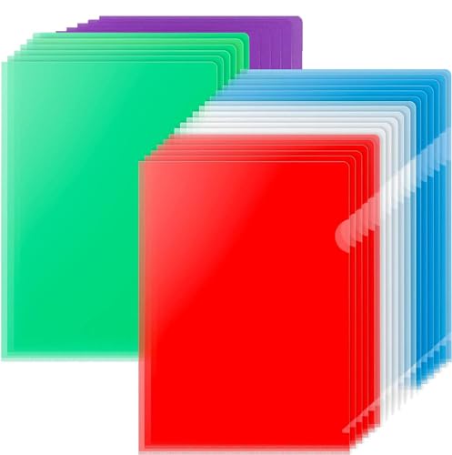 Esmula 100 Stück Aktenhülle Dokumentenordner A4, 33 x 22 cm Dokumententaschen A4 für die Aufbewahrung, 5 Farben Klarsichtfolien glasklar zum Aufbewahren oder Ordnen von Papieren, Dokumenten von Esmula