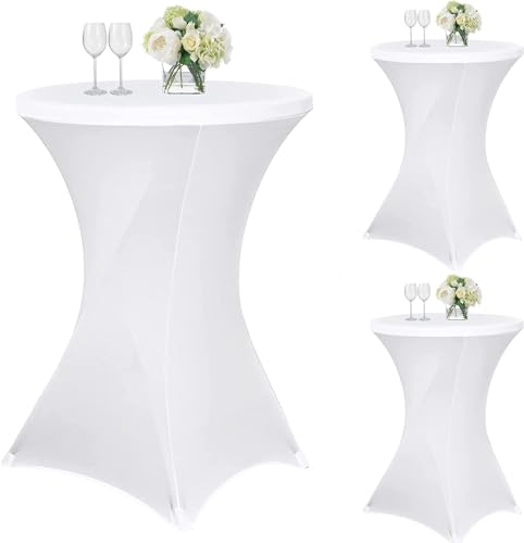 Esoes Weiß Stretch Stehtisch Hussen für Ø 80-85 cm Stehtische und Bistrotische, Spandex Stretch Tischdecke mit Fußtaschen für Hochzeit Geburtstagsfeier Bankett, Maschinenwäsche (2) (80*110cm (3Pcs)) von Esoes