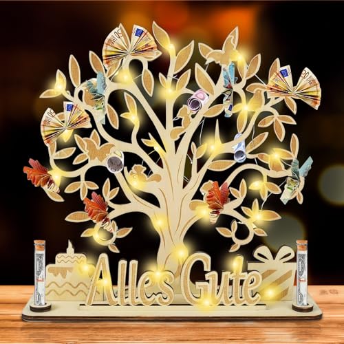 Geldgeschenk Hochzeit & Geburtstag - Personalisierte Geldgeschenke Geburtstag aus Holz | Hochzeitsgeschenke für Brautpaar | Geldgeschenke Geburtstag mit LED Lichterkette zur Hochzeit, Geburtstag, Jubi von Esoes