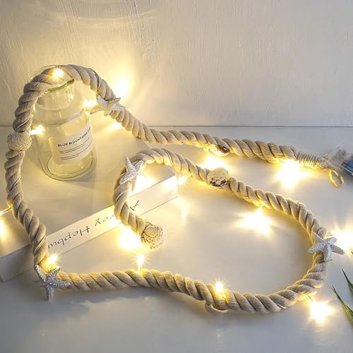 Hanfseil-Lichterkette, 1,5 m, Muschel-Muschel, Strand-Thema, nautische Maritime-Dekoration, batteriebetriebene Lichterkette für Party, Zuhause, Weihnachten, 15 LEDs von Esoes