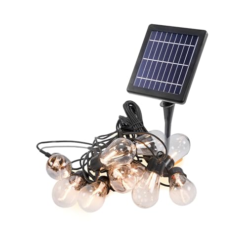 Esotec Solar Lichterkette, 6m, 10 LED Glühbirnen warmweiß, Zuleitung 2m, LIFEPO4 Akku, Solarmodul, Erdspieß, Helligkeit einstellbar, Partylichterkette Retro, Vintage Bulbs, winterfest, aussen, 102189 von Esotec