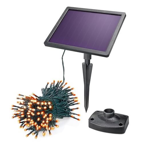 esotec Solar LED-Lichterkette, 200 LEDs bernsteinfarben, 20m LED-Kette, LiFePO4 Akku, Solarmodul, Weihnachtsbeleuchtung outdoor, Gartendeko, winterfest, wetterfest 102569 von Esotec