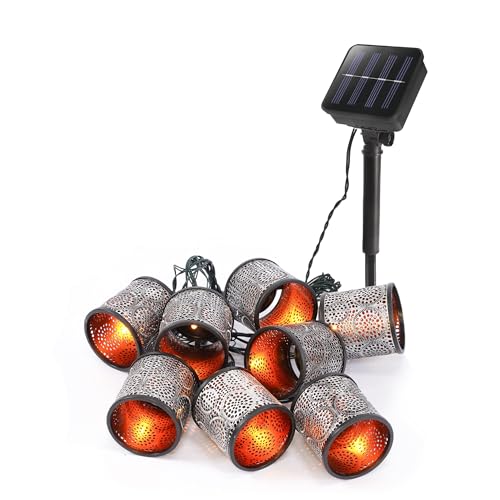 esotec Solar Laternen Lichterkette Marokko, 2 Meter, silber-gold, 8 LEDs warmweiß, Akku, Solarmodul, Erdspieß, mediterran, Lampions Dekolichterkette, Kunststoff, außen, wetterfest, 102802 esotec Solar Laternen Lichterkette Marokko, 2 Meter, silber-gold, 8 LEDs warmweiß, Akku, Solarmodul, Erdspieß, mediterran, Lampions Dekolichterkette, Kunststoff, außen, wetterfest, 102802 von Esotec