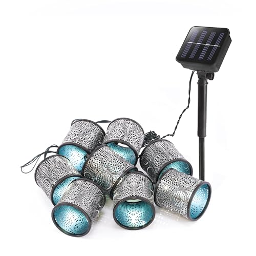 esotec Solar Laternen lichterkette Marokko, 2 Meter, silber-eisblau, 8 LEDs neutralweiß, Akku, Solarmodul, Erdspieß, mediterran, Dekolichterkette, Kunststoff, außen, wetterfest, 102801 esotec Solar Laternen lichterkette Marokko, 2 Meter, silber-eisblau, 8 LEDs neutralweiß, Akku, Solarmodul, Erdspieß, mediterran, Dekolichterkette, Kunststoff, außen, wetterfest, 102801 von Esotec