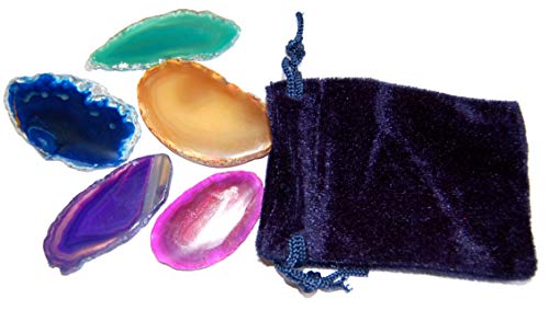 Esoterik-Versand Edelsteine, fünf farbige Achatscheiben in einem blauen Samtbeutel von Esoterik-Versand