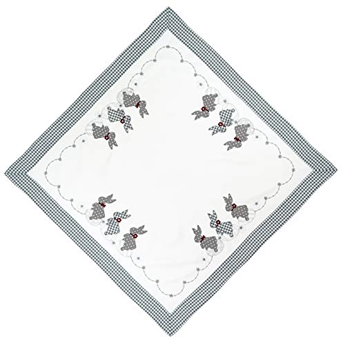 Espamira Tischdecke 85x85 cm Ostern Weiß Applikation Stickerei Rand kariert Osterdecke Mitteldecke Polyester (Weiß Hellgrau Rot) von Espamira