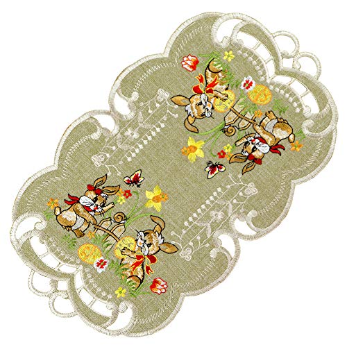 Espamira Tischdecke Ostern Antikgrün Mitteldecke Decke Osterdecke Pflegeleicht Polyester (Deckchen 22 x 37 cm oval) von Espamira