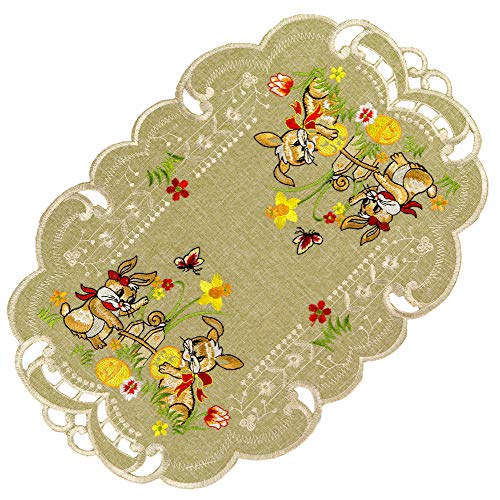 Espamira Tischdecke Ostern Antikgrün Mitteldecke Decke Osterdecke Pflegeleicht Polyester (Deckchen 30 x 45 cm oval) von Espamira