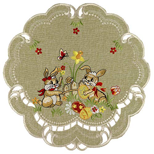 Espamira Tischdecke Ostern Antikgrün Mitteldecke Decke Osterdecke Pflegeleicht Polyester (Deckchen 40 cm rund) von Espamira