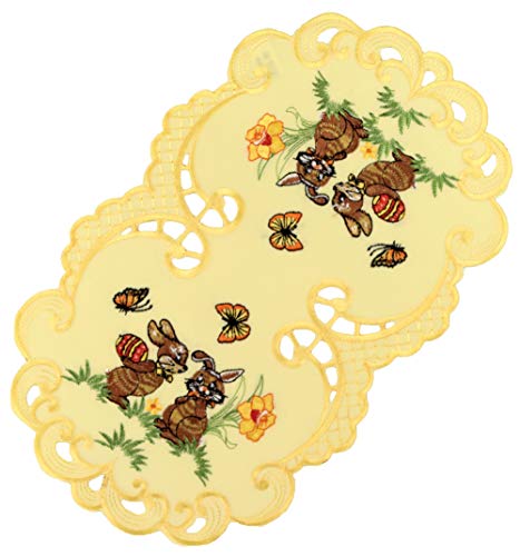 Espamira Tischdecke Ostern Gelb Mitteldecke Decke Osterdecke Pflegeleicht Polyester (Deckchen oval 22 x 37 cm) von Espamira