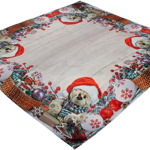 Espamira Tischdecke Weihnachten 85x85 Teddy Mitteldecke Winter Decke Eckig Weihnachtstischdecke Stoff Pflegeleicht Bedruckt von Espamira