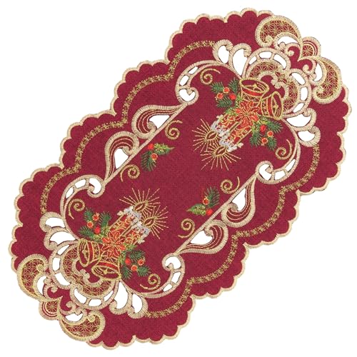 Espamira Tischdecke Weihnachten Decke Mitteldecke Weihnachtsdecke Deckchen Weihnachtstischdecke Kerze Rot (22 x 37 cm oval) von Espamira