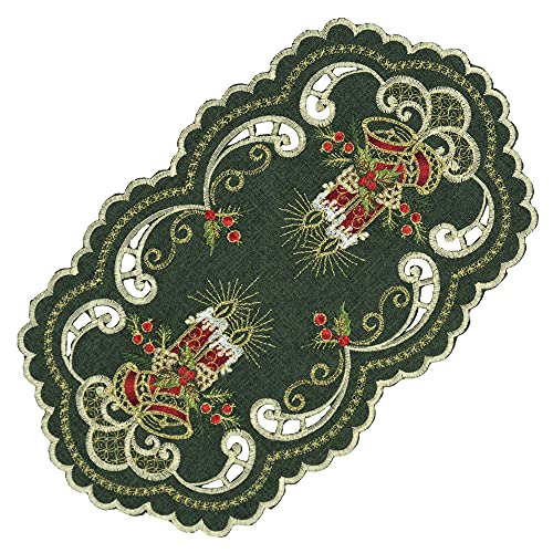 Espamira Tischdecke Weihnachten Leinenoptik Decke Mitteldecke Weihnachtsdecke Grün Kerze (22 x 37 cm Tischläufer oval) von Espamira