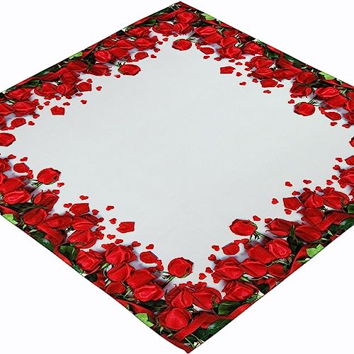 Rote Rosen Tischdecke Mitteldecke Rosendecke Pflegeleicht Kaffeedecke 100% Polyester (110 x 110 cm Mitteldecke quadratisch) von Espamira