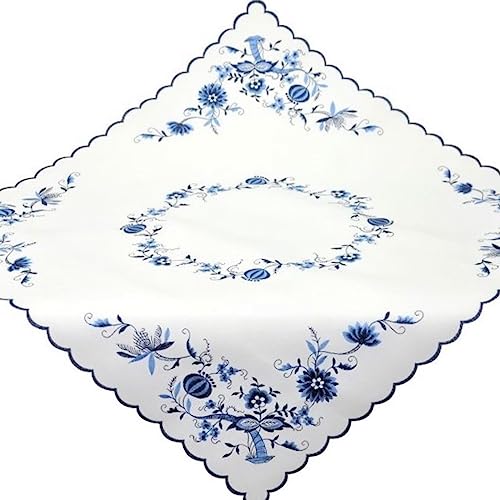 Espamira Tischdecke 110x110 cm Küche Zwiebelmuster Gestickt Mitteldecke Küchendecke Weiß Blau Landhaus 100% Polyester von Espamira