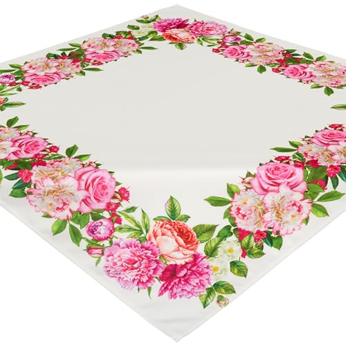Tischdecke 85x85 Mitteldecke Pfingstrosen Tischserviette Stoff Bedruckt Pflegeleichte Tischdekoration Sommer Waschbar von Espamira