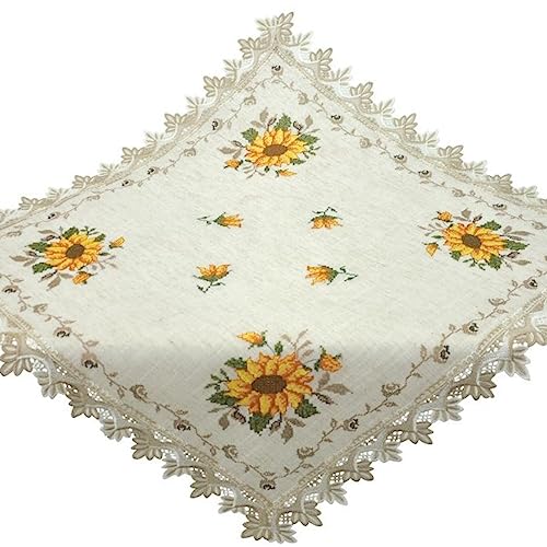 Tischdecke Beige 85x85 Mitteldecke Spitze Bestickt Tischserviette Stoff Pflegeleichte Tischdekoration Landhaus Tischwäsche Waschbar von Espamira