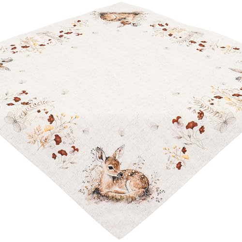 Tischdecke Bügelfrei Mitteldecke Stoff Herbstlich Tischwäsche Rehkitz Blätter Pflegeleicht Waschbar (85 x 85 cm (Quadratisch)) von Espamira