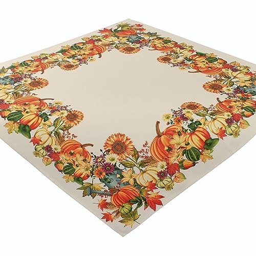 Tischdecke Halloween Kürbis Mitteldecke Beige Stoff Herbst 85 x 85 Halloweentischdecke Tischwäsche Sonnenblumen Pflegeleicht von Espamira