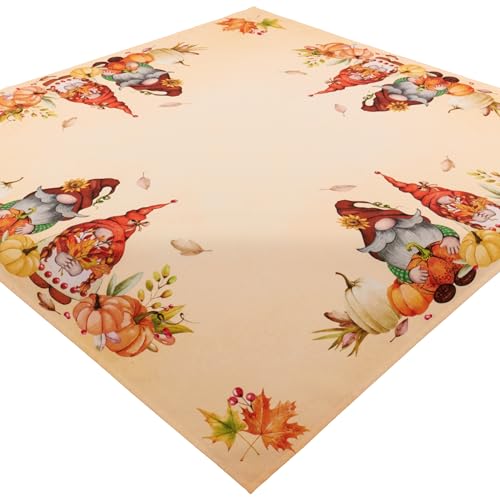 Tischdecke Halloween Kürbis Mitteldecke Stoff Herbst 85 x 85 Halloweentischdecke Orange Tischwäsche Wichtel Pflegeleicht von Espamira