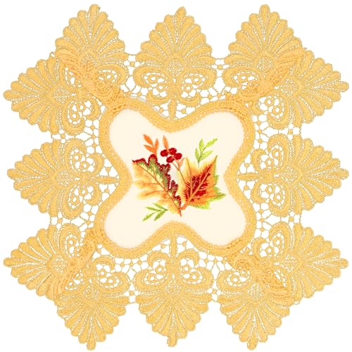 Tischdecke Herbst Spitze Spitzentischdecke Tischwäsche Bestickt Blätter Stoff Waschbar (30 x 30 cm (Quadratisch)) von Espamira