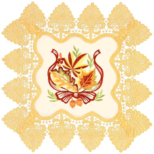 Tischdecke Herbst Spitze Spitzentischdecke Tischwäsche Bestickt Blätter Stoff Waschbar (40 x 40 cm (Quadratisch)) von Espamira