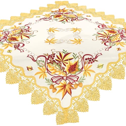 Tischdecke Herbst Spitze Spitzentischdecke Tischwäsche Bestickt Blätter Stoff Waschbar (85 x 85 cm (Quadratisch)) von Espamira