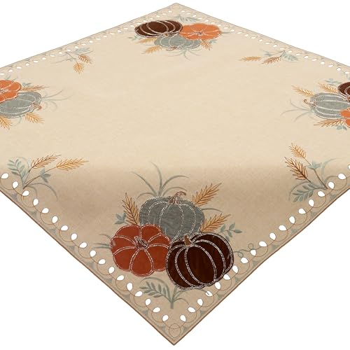 Tischdecke Herbstlich Stoff Bestickt Mitteldecke Halloween Kürbis 85 x 85 Tischwäsche Applikation und Glitzer Waschbar von Espamira