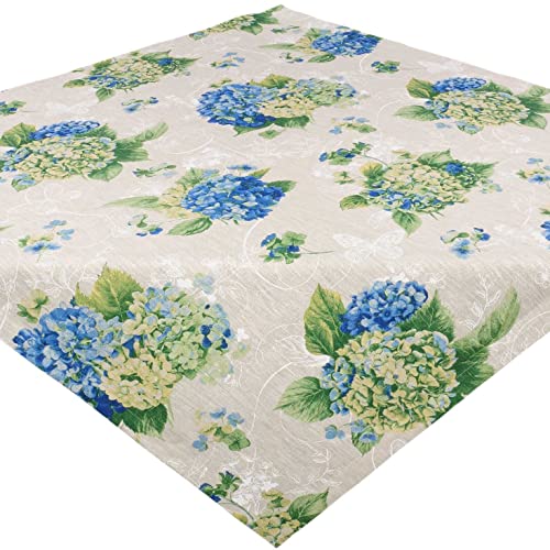 Tischdecke Leinen 100x100 cm Blaue Hortensie Mitteldecke Decke Leinendecke Leinentischdecke Blumen von Espamira