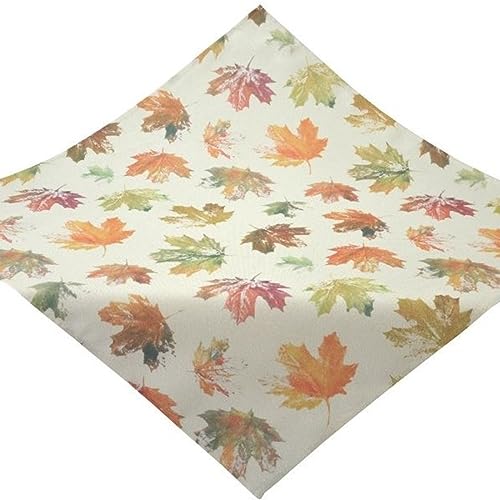 Tischdecke Stoff Herbst Mitteldecke Beige 110 x 110 Tischdekoration Blätter Glitzer Tischwäsche Pflegeleicht von Espamira