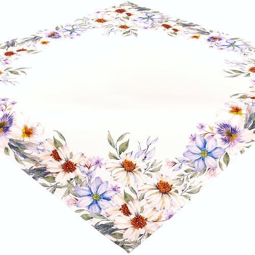 Tischdecke Weiß 85x85 Mitteldecke Geblümt Tischserviette Stoff Pflegeleichte Tischdekoration Sommer Tischwäsche Waschbar von Espamira