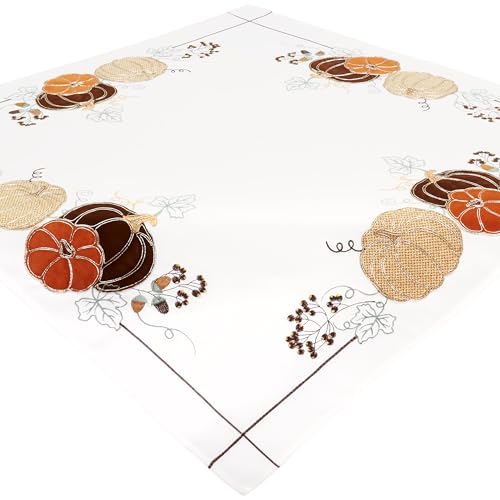 Tischdecke Weiß Herbstlich Stoff Bestickt Mitteldecke Halloween Kürbis 85 x 85 Tischwäsche Herbst Applikation und Glitzer Waschbar Tischdecke Weiß Herbstlich Stoff Bestickt Mitteldecke Halloween Kürbis 85 x 85 Tischwäsche Herbst Applikation und Glitzer Waschbar von Espamira