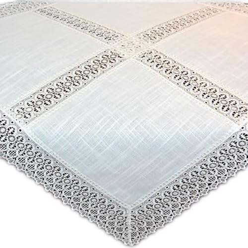 Tischdecke Weiß Spitze 110x110 cm Spitzendecke Makramee Mitteldecke Decke Eckig Landhaus 100% Polyester von Espamira