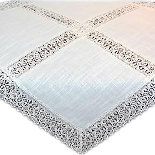 Tischdecke Weiß Spitze 85x85 cm Spitzendecke Makramee Mitteldecke Decke Eckig Landhaus 100% Polyester von Espamira